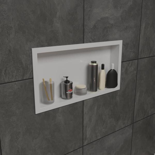 Imagem de Nicho p/ Banheiro Prateleira com borda Embutir 33x63 Suporte shampoo Preto - Organize com Estilo!