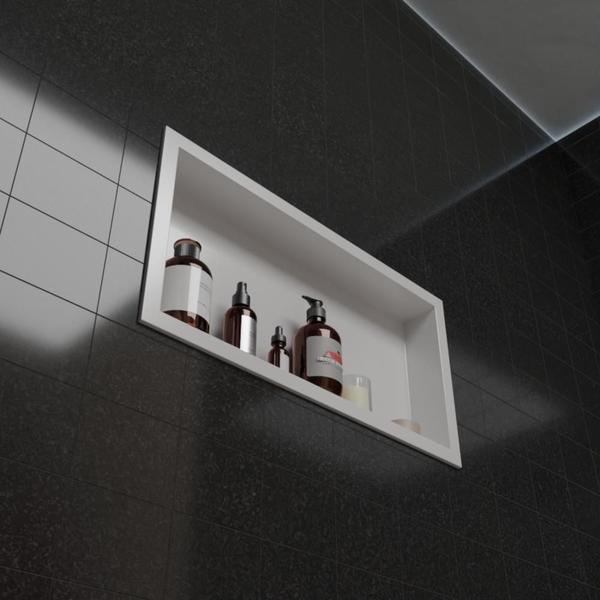 Imagem de Nicho p/ Banheiro Prateleira com borda Embutir 33x63 Suporte shampoo Preto - Organize com Estilo!