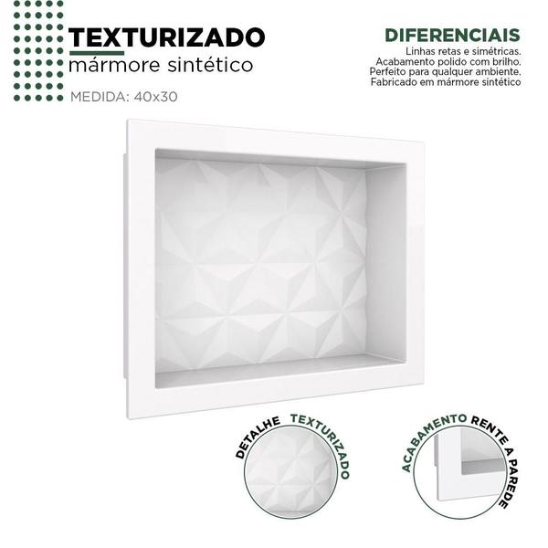 Imagem de Nicho Para Banheiro 40x30x10 Mármore Sintético Cozimax Branco Textura