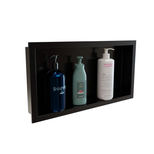 Imagem de Nicho Para Banheiro E Cozinha Parede Shampoo Embutir 33x63cm Preto