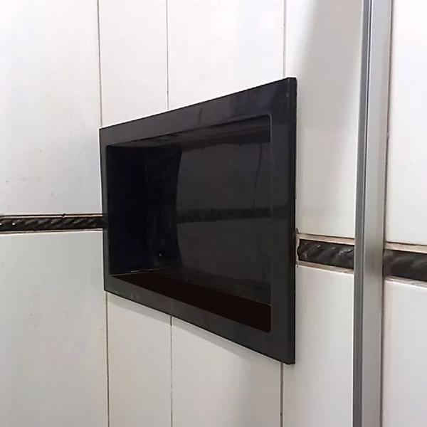 Imagem de Nicho Para Banheiro E Cozinha Parede Shampoo Embutir Preto 33x65cm