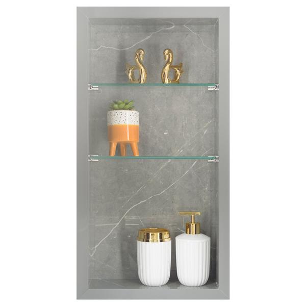 Nicho Para Banheiro Em Porcelanato Polido Com Prateleira De Vidro - CINZA - Incompany Imagem de Nicho Para Banheiro Em Porcelanato Polido Com Prateleira De Vidro - CINZA