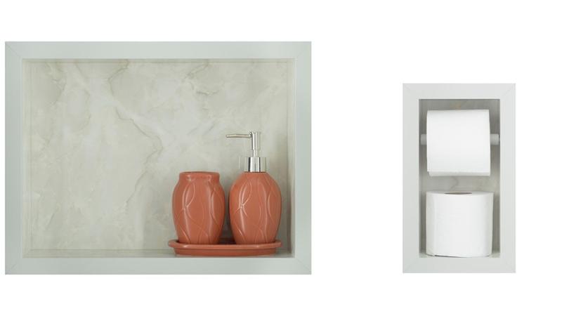 Nicho Para Banheiro Em Porcelanato Polido Porta Shampoo Sabonete e Porta Papel Higiênico (Gabana 40) - Incompany Imagem de Nicho Para Banheiro Em Porcelanato Polido Porta Shampoo Sabonete e Porta Papel Higiênico (Gabana 40)