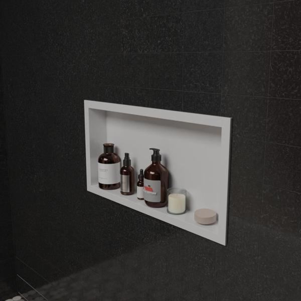 Imagem de Nicho para Banheiro Prateleira com borda Embutir 33x63 Suporte shampoo - Preto