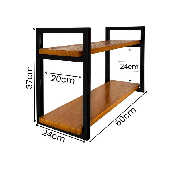 Imagem de Nicho Prateleira Dupla Estilo Retrô Industrial Ferro e Madeira  60x20cm