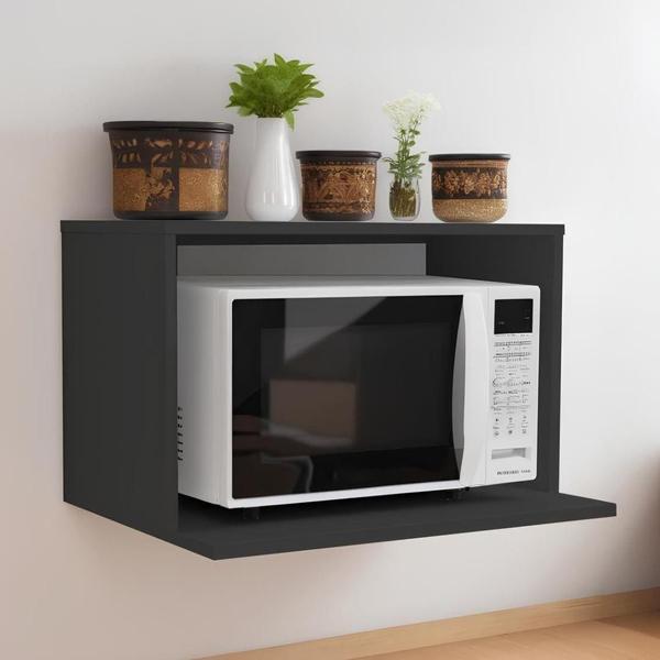 Imagem de Nicho Suspenso para Micro-ondas e Air Fryer 63x43x45cm - Suporte Preto em MDF de Alta Qualidade para Organização e Decoração