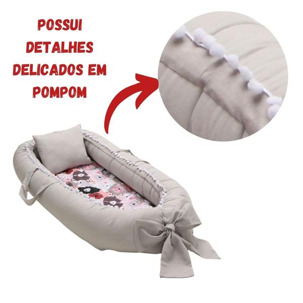 Imagem de Ninho Pompom Redutor de Berço c/ Enchimento e Zíper Menina Menino