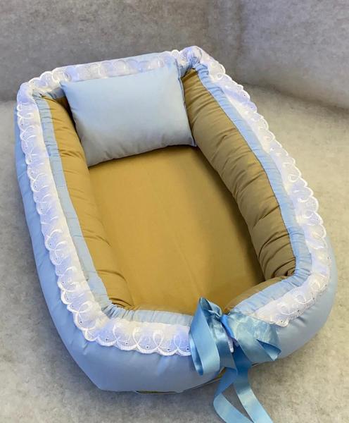 Ninho Redutor berço 100% Algodão - Liso Azul Claro - Jandis Baby Enxovais Imagem de Ninho Redutor berço 100% Algodão - Liso Azul Claro