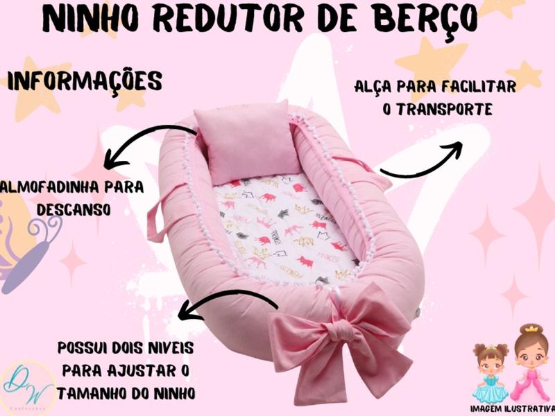 Imagem de Ninho Redutor De Berço Ajustável Com Alça e Zíper Para Bebê Menina