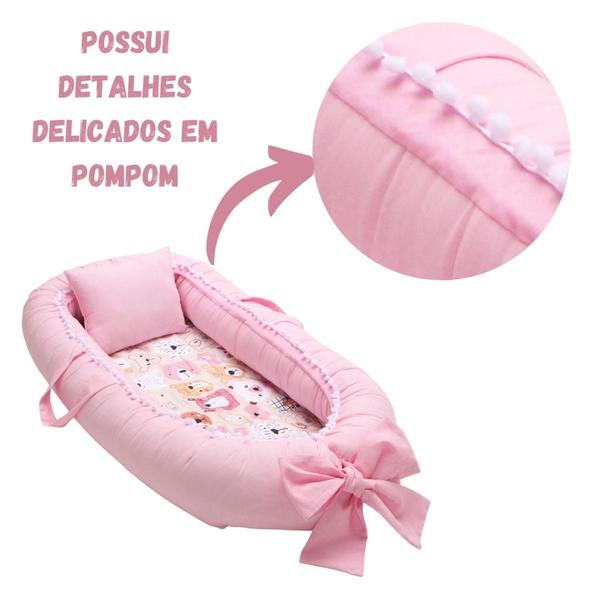 Imagem de Ninho Redutor de Berço c/ Almofadinha Detalhe Pompom Para Bebê Menina Menino