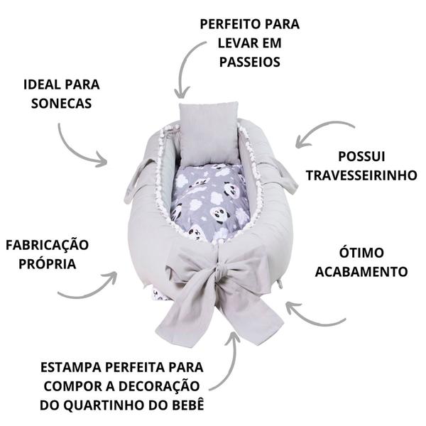 Imagem de Ninho Redutor de Berço c/ Almofadinha Detalhe Pompom Para Bebê Menina Menino