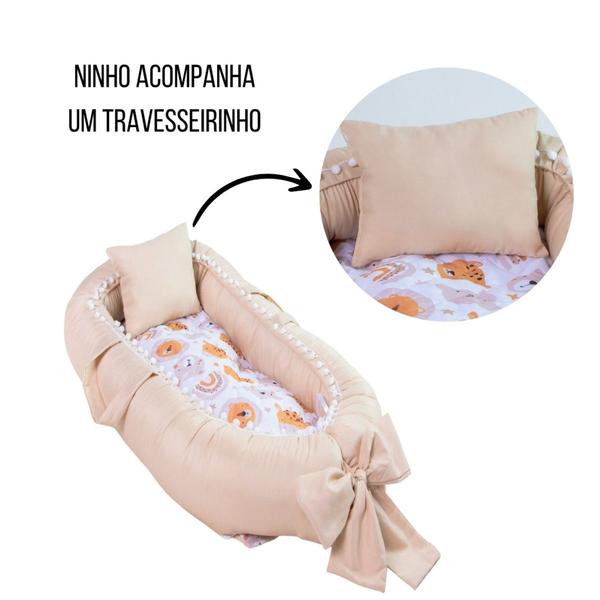 Imagem de Ninho Redutor de Berço Pompom Estampado Para Bebê Menina Menino