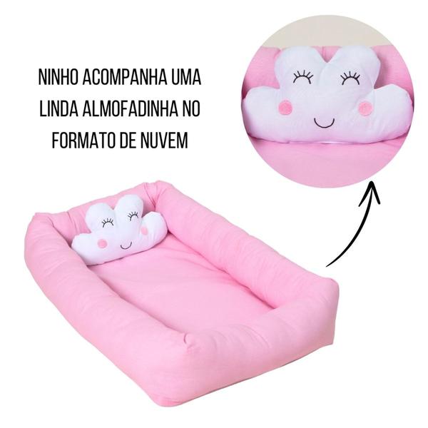 Ninho Redutor Liso Quadrado De Berço Bebê Menina Menino c/ Almofada Nuvem - Maria's Baby Imagem de Ninho Redutor Liso Quadrado De Berço Bebê Menina Menino c/ Almofada Nuvem