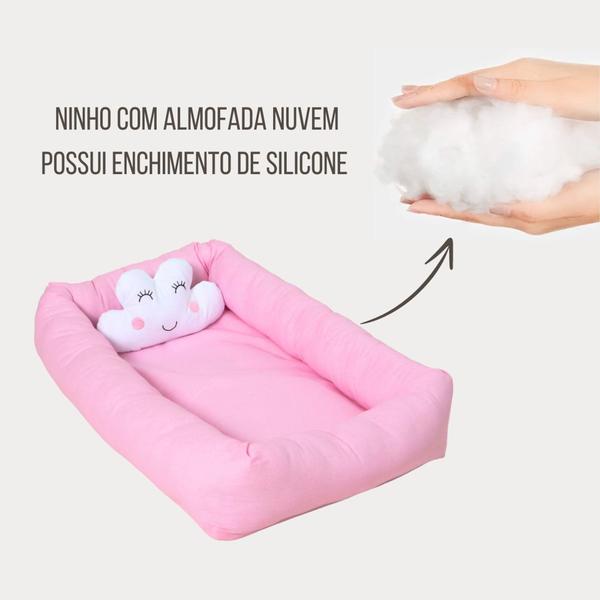 Ninho Redutor Liso Quadrado De Berço Bebê Menina Menino c/ Almofada Nuvem - Maria's Baby Imagem de Ninho Redutor Liso Quadrado De Berço Bebê Menina Menino c/ Almofada Nuvem