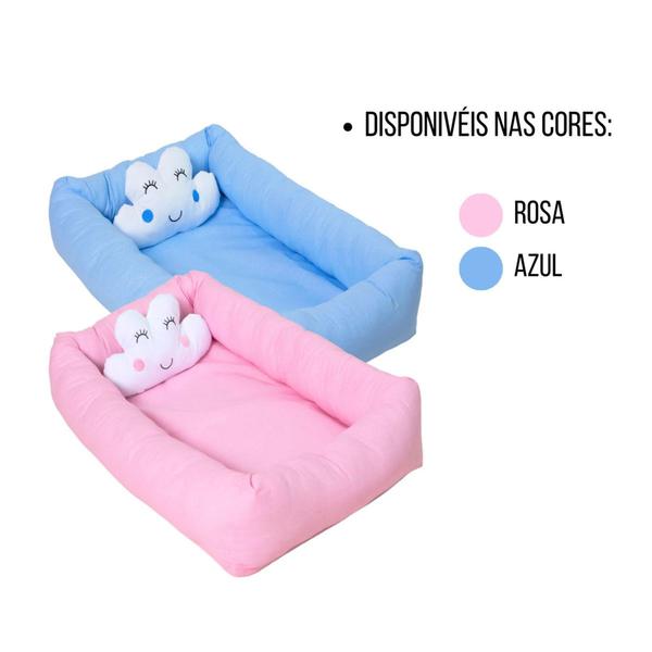 Ninho Redutor Liso Quadrado De Berço Bebê Menina Menino c/ Almofada Nuvem - Maria's Baby Imagem de Ninho Redutor Liso Quadrado De Berço Bebê Menina Menino c/ Almofada Nuvem