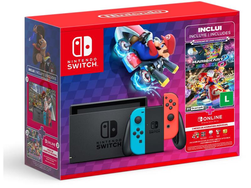 Imagem de Nintendo Switch 32GB 2 Controles Joy-Con Preto 3 Meses de Assinatura Nintendo Switch Online