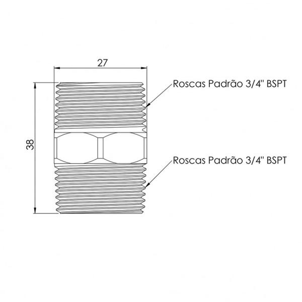 Imagem de Niple Duplo de Latão Censi com Rosca 3/4