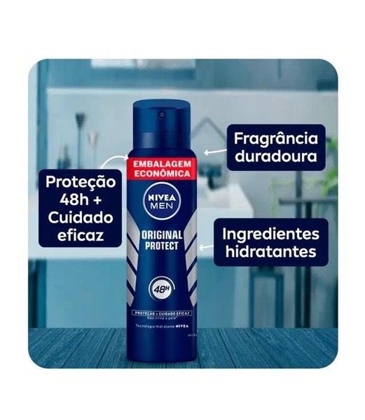 Imagem de NIVEA MEN Desodorante Antitranspirante Aerossol Original Protect 200ml Embalagem Econômica