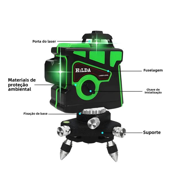 Imagem de Nível a Laser 12 Linhas 3D Autonivelante - Feixe Verde de 360° Horizontal e Vertical