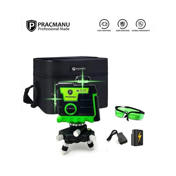 Imagem de Nível a Laser 12 Linhas Pracmanu - Verde, Auto-nivelamento, Horizontal e Vertical