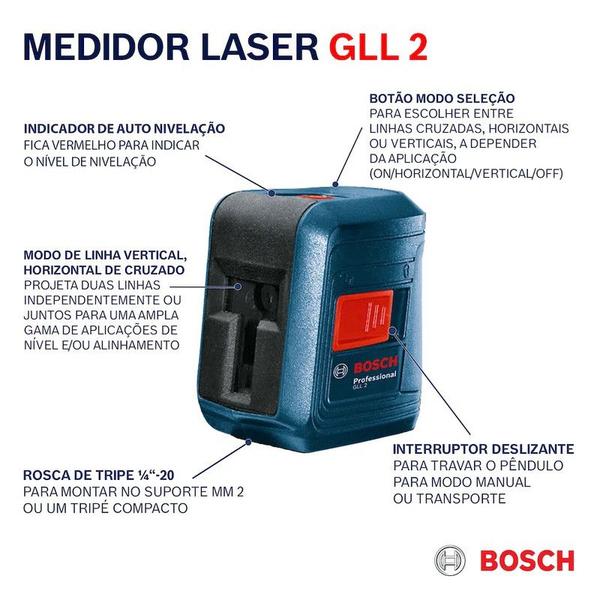 Imagem de Nivel a Laser 2 linhas 10m c/ Suporte Articulado Bosch GLL 2