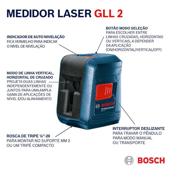 Imagem de Nível a Laser 2 Linhas Alcance 10m c/ Suporte GLL 2-10 BOSCH Luz Vermelha