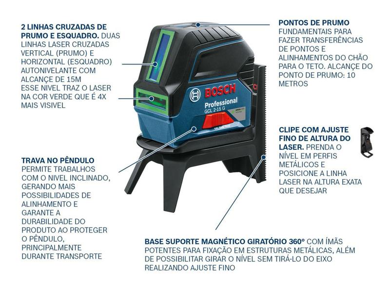 Imagem de Nível a Laser Automático Bosch GCL 2-15  - Alcance 15m com Base Magnética com Maleta