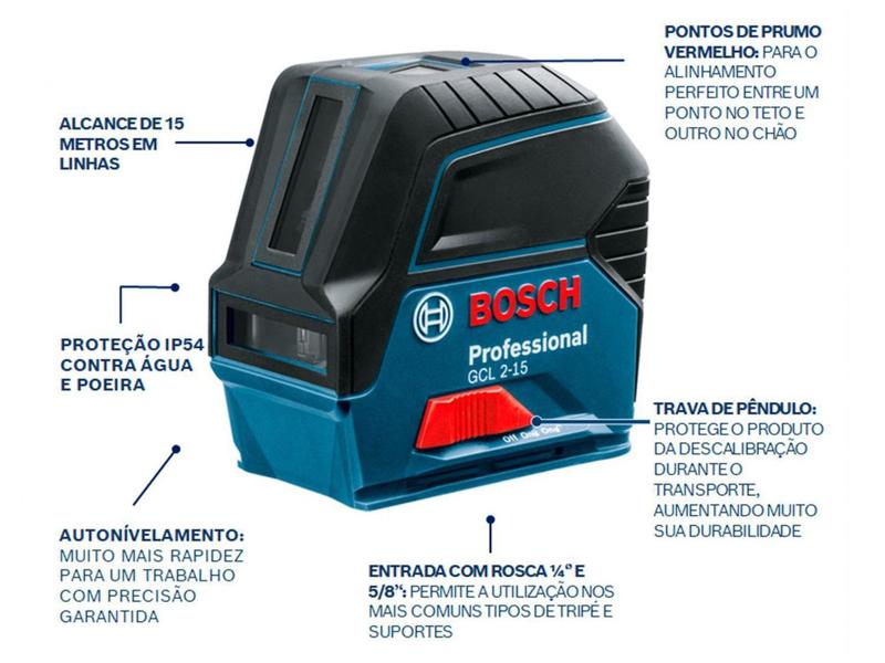 Imagem de Nível a Laser Automático Bosch Profissional - GCL 2-15 com Base Magnética Alcance 15m