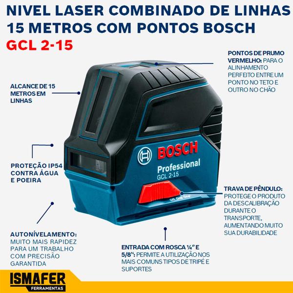 Imagem de Nivel A Laser Bosch Gcl2-15 + Maleta + Gancho