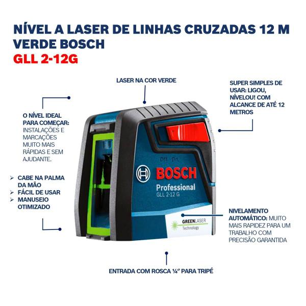 Imagem de Nível à Laser Bosch GLL 2-12 G de linhas verdes 12 m