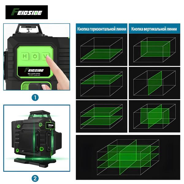 Imagem de Nível a Laser Feidside 16/12 Linhas - Verde, Autonivelante 360° (Horizontal e Vertical)