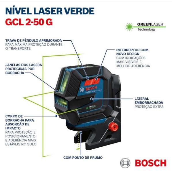 Nivel A Laser Gcl 2-50g 15m C/recp 50m Verde C/tripe Bt 150 - Bosch Imagem de Nivel A Laser Gcl 2-50g 15m C/recp 50m Verde C/tripe Bt 150