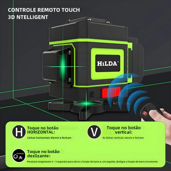 Imagem de Nível a Laser Hilda 12 Linhas - 360° Horizontal e Vertical - Verde - Auto Nivelante