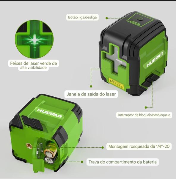 Imagem de Nível a laser Huepar  2 Linhas verde  Autonivelante, Horizontal e Vertical