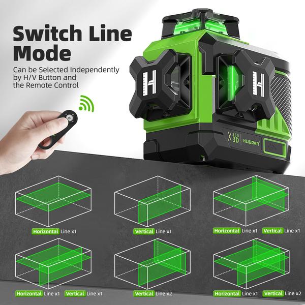 Imagem de Nível a Laser verde 12 Linhas Profissional Huepar