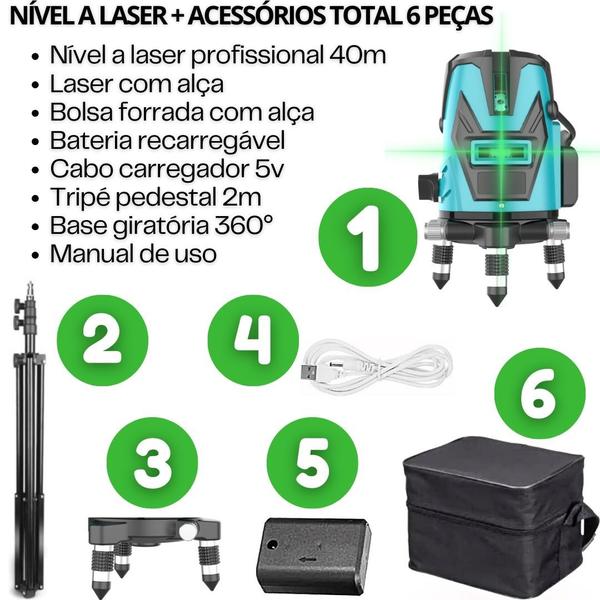 Imagem de Nível a Laser Verde 40m Profissional Recarregavel Com Bolsa e Tripé