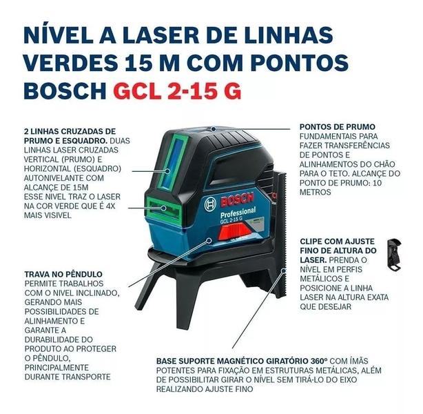 Imagem de Nível a Laser Verde Bosch GCL 2 15G Com Tripé Maleta e Kit 