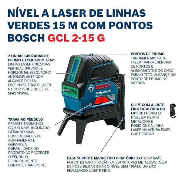 Imagem de Nivel A Laser Verde Bosch Gcl215G 15M + Acessórios