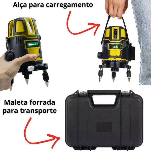 Imagem de Nivel A Laser Verde Nivelador Prumo Recarregável Com Maleta + Tripé Parede Teto