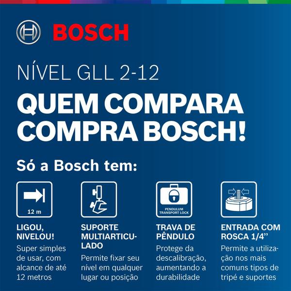 Imagem de Nível A Laser Vermelho 12 Metros Gll 2-12 Bosch Com Bolsa