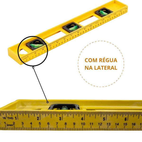 Imagem de Nivel com 3 bolhas e regua 20 pol 50 cm pedreiro construcao