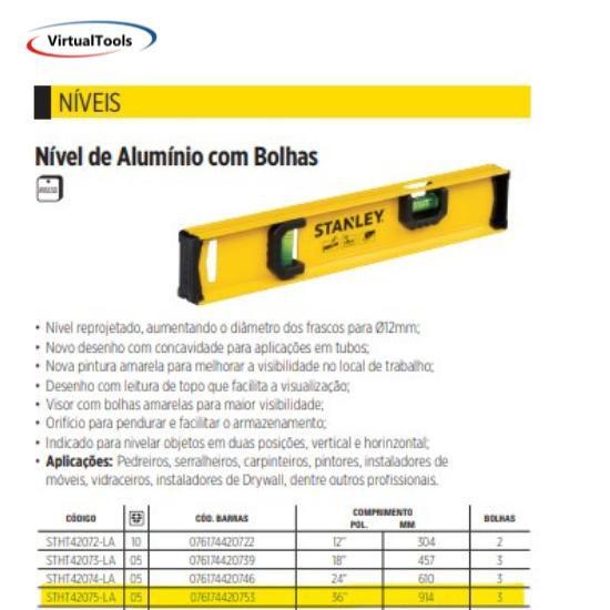 Imagem de Nivel De Aluminio 3 Bolhas 36 Stanley Stht42075-la