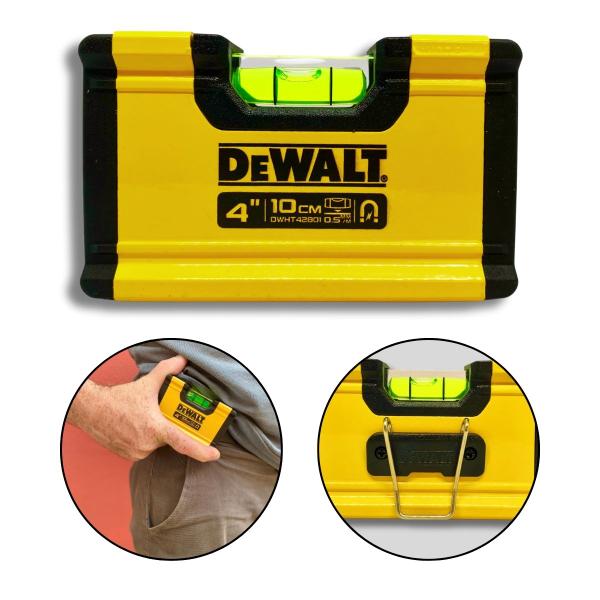 Nível De Mão Dewalt 4'' 10cm Com Bolha Alumínio E Base Magnética Gancho para Cintura Construção DWHT42801Portátil Imagem de Nível De Mão Dewalt 4'' 10cm Com Bolha Alumínio E Base Magnética Gancho para Cintura Construção DWHT42801Portátil