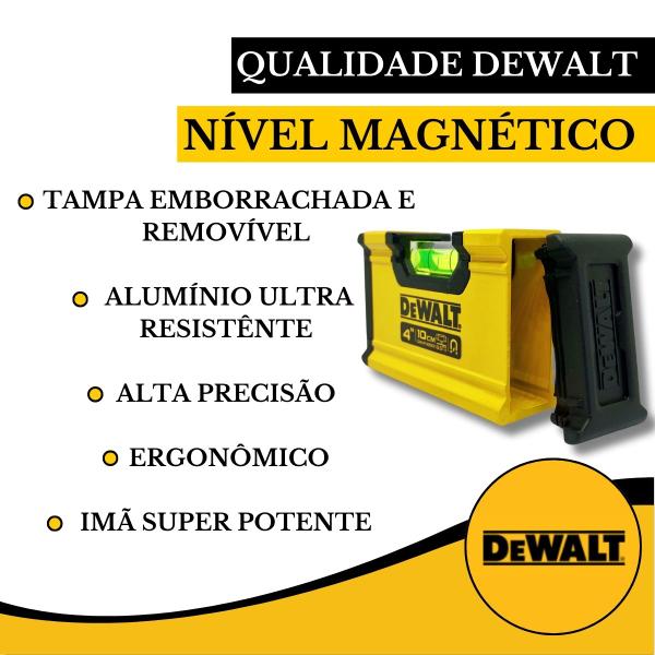 Nível De Mão Dewalt 4'' 10cm Com Bolha Alumínio E Base Magnética Gancho para Cintura Construção DWHT42801Portátil Imagem de Nível De Mão Dewalt 4'' 10cm Com Bolha Alumínio E Base Magnética Gancho para Cintura Construção DWHT42801Portátil