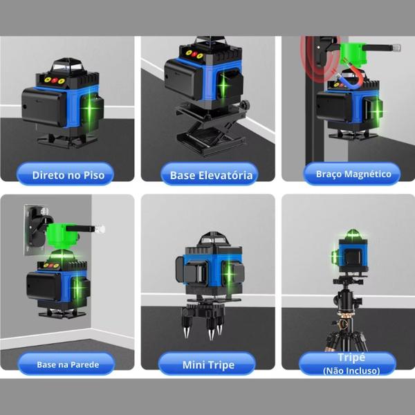 Imagem de Nível Laser 16 Linhas 4D Profissional Controle Remoto Verde Autonivelante Bateria Recarregável Maleta + Acessorios