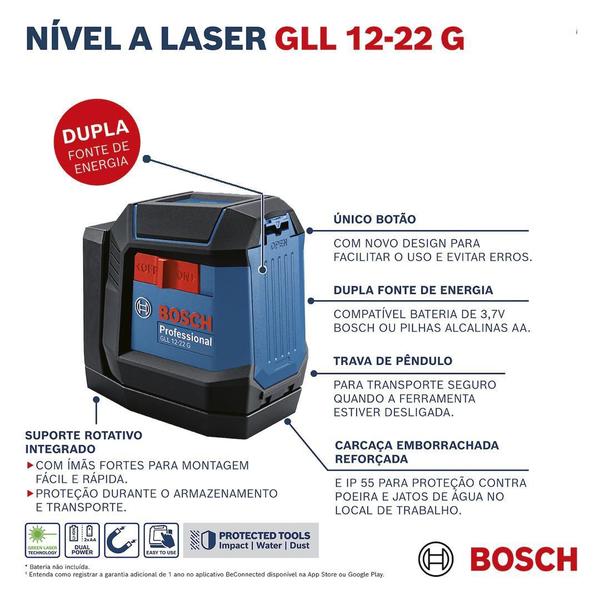 Imagem de Nível Laser 2 Linhas Gll12-22G Bosch Profiss + Trena E Tripé