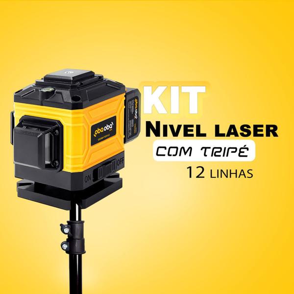 Imagem de Nível Laser 3D Linha Verde Autonivelante 12 Linhas Com Controle Com Tripé Oba Oba Mix