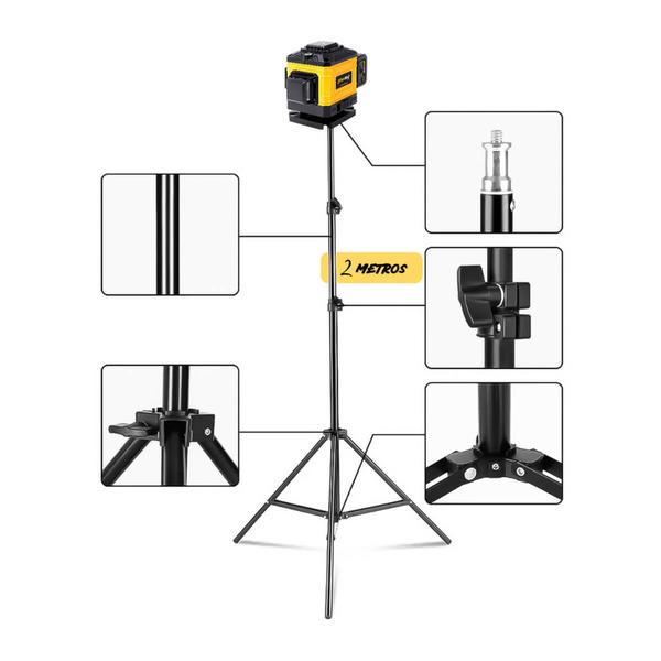Imagem de Nível Laser 3D Linha Verde Autonivelante 12 Linhas Com Controle Com Tripé Oba Oba Mix