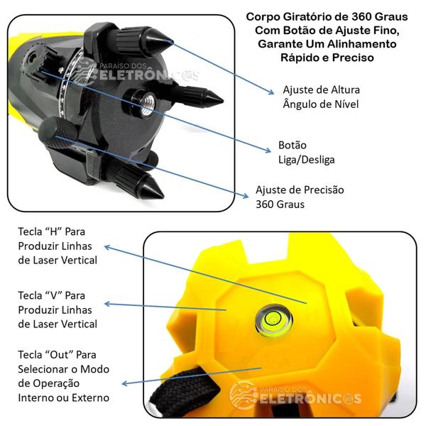 Imagem de Nível Laser Com 5 Linhas Verde Profissional 360 Recarregável 20 Metros  BOM6211