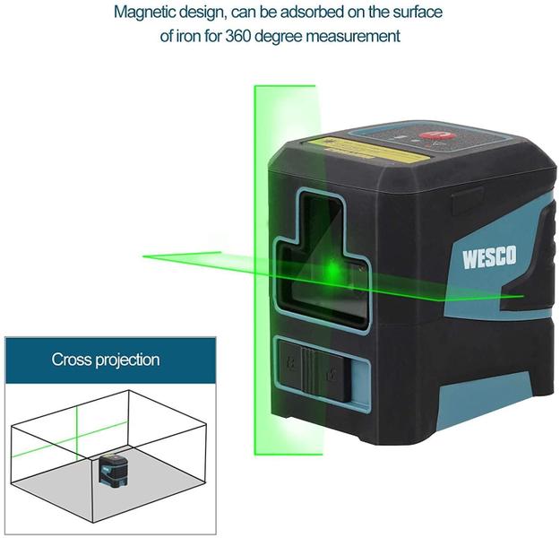 Imagem de Nível Laser Linha Cruzada Verde Ws8915K Wesco C/Suporte